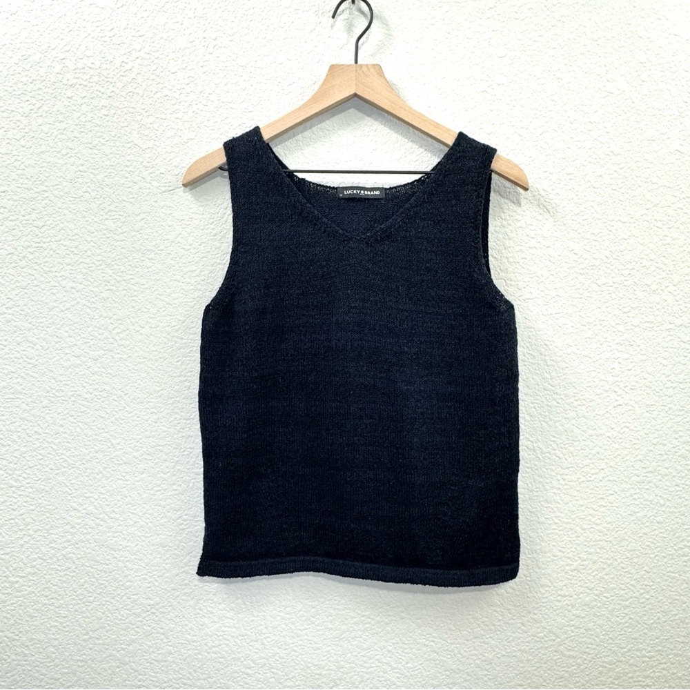3/$20 Lucky Brand Black Knit Sleeveless Tank Top – Textured Layering Knit